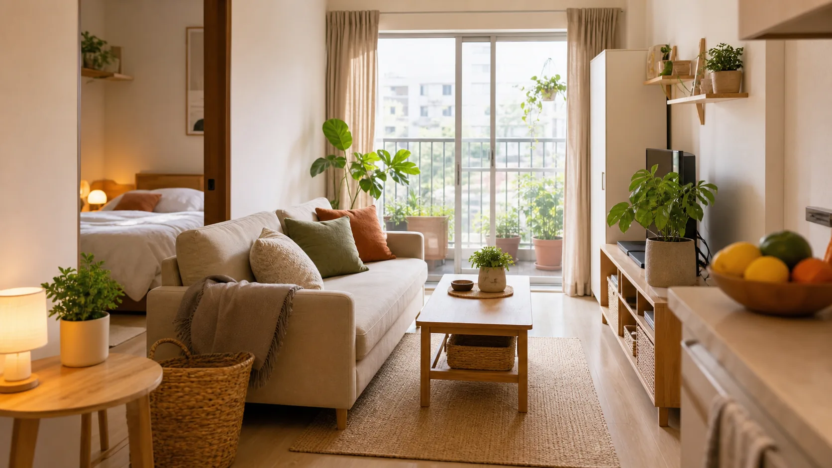 A Warm Minimal Living Room for Renters practical example