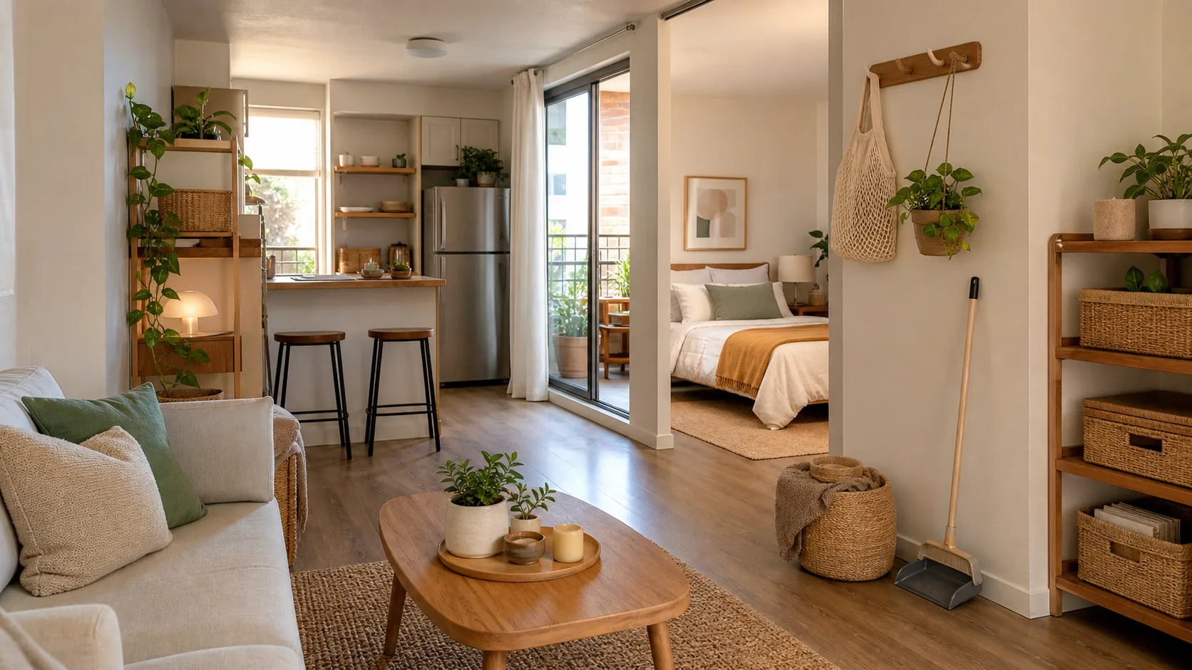 A Warm Minimal Living Room for Renters